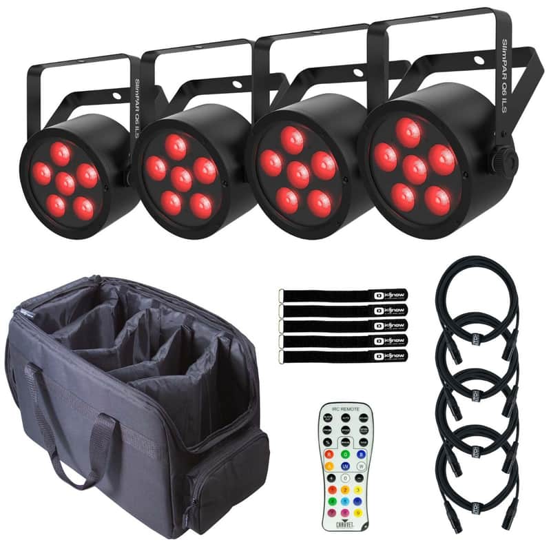 Chauvet DJ SLIMPARQ6ILS RGBA LED DMX Wash Light Fixtures 4 Pack w Carry Bag image 1