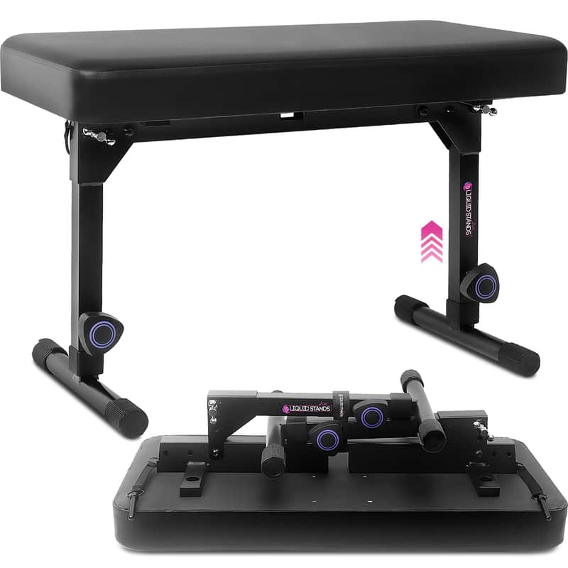 Liquid Stands Foldable Dual Adjustable Piano Bench Stool - Piano Keyboard Bench Seat with Black Padded Cushion for Musicians image 1