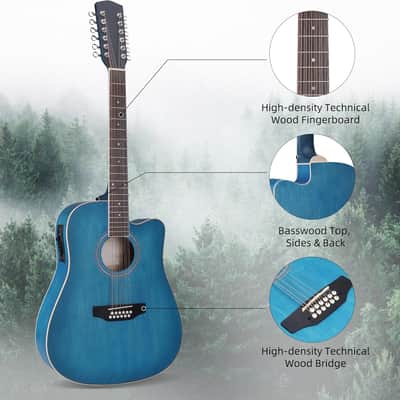 12 String Guitar, 42” Full Size Acoustic Electric Twelve String Guitar Bundle with 4-Band for Professional Beginner Adults Intermediate, Gig Bag, Picks, Capo, Cabel, Shoulder Strap, Blue image 3