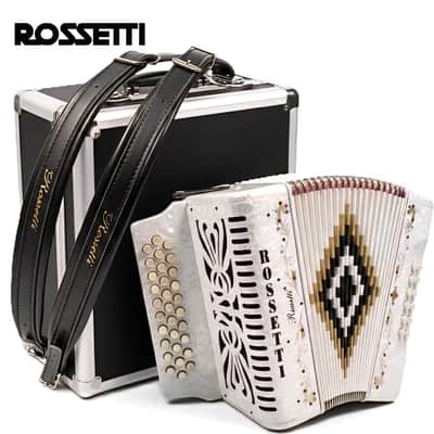 Rossetti 3112-FBE-WH Key of FBE 3 Row, 31 Treble, 12 Bass Diatonic Button Accordion w/Hard Case & Shoulder Straps image 1