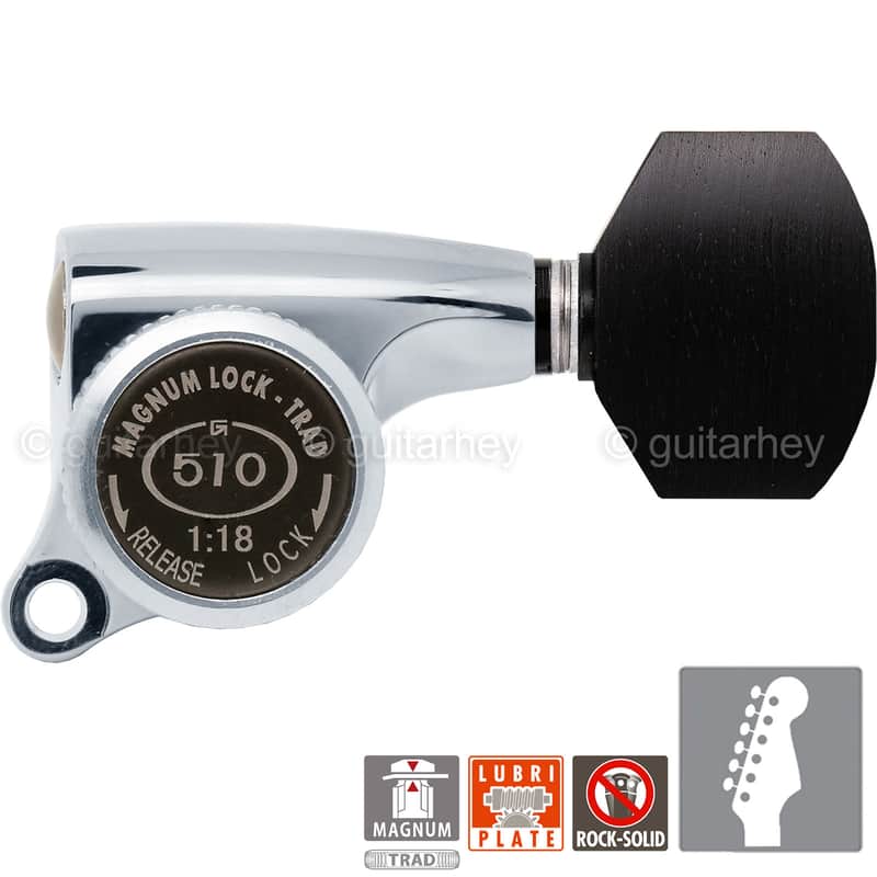 NEW Gotoh SGS510Z-EN07 MGT 6 in line Locking Tuners Set 18:1 Gear Ratio - CHROME image 1