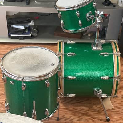 Vintage  Slingerland/Rogers Drum set 12" 14" 18" 1960s Green Sparkle Re-Wrap Kit image 4