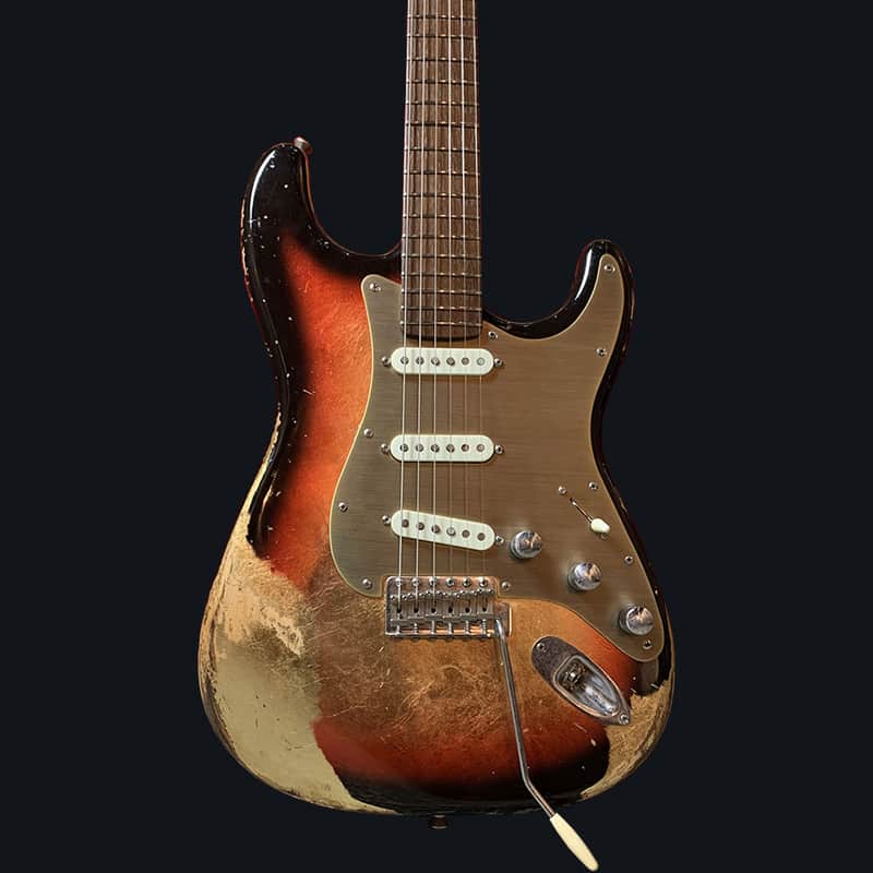 Made to Order - FRANCHIN Mercury guitar Relic Aged Nitro Lacquer OVER METALLIC LEAF (Sunburst/ Black/ White/ Blue/ Green/ Yellow/ Red/ Pink/ Burgundy/ Purple/ Gold/ Silver/ Copper, etc.) Stratocaster-Strat-S-Style Made in Italy image 1