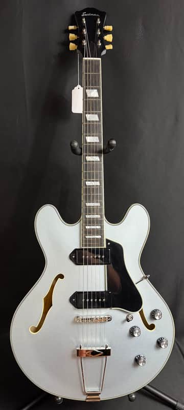 Eastman T64-T-IBM Thinline Hollowbody Electric Guitar Iced Blue Metallic w/ Gig Bag image 1