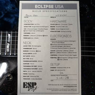 ESP USA Eclipse Black Holo 6-String Electric Guitar w/ Black Tolex Hard Case image 6