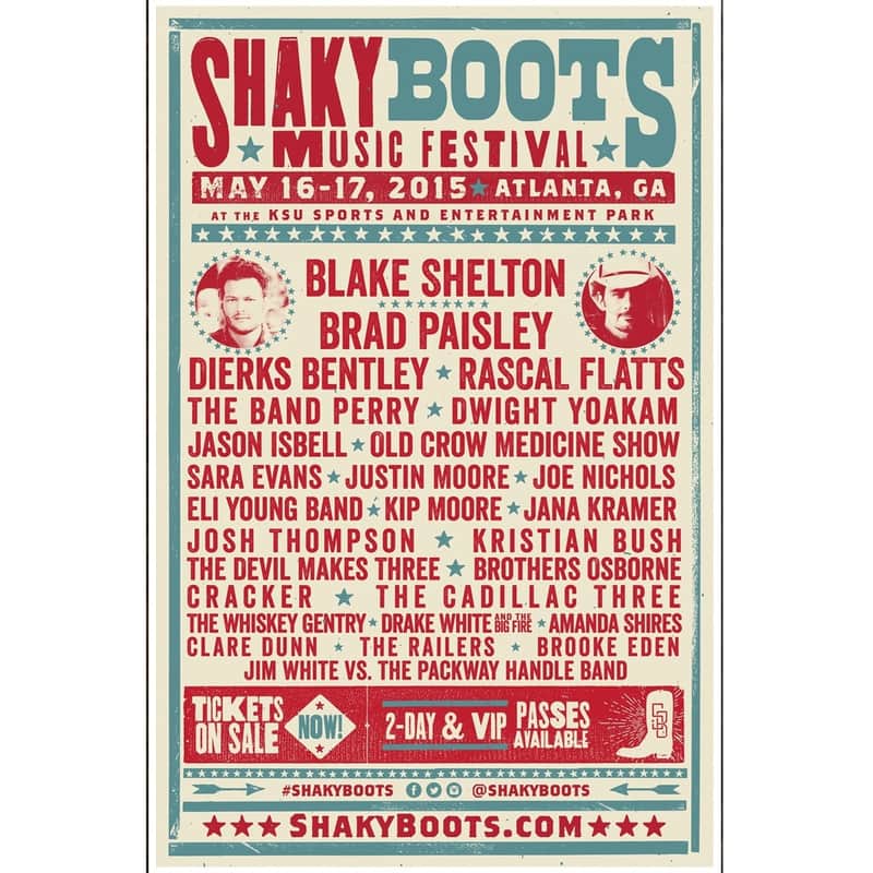 SHAKY BOOTS FESTIVAL 2025 Ltd Ed RARE Poster BLAKE SHELTON DIERKS BENTLY RASCAL FLATTS JASON ISBELL DWIGHT YOAKAM THE BAND PERRY OLD CROW MEDICINE SHOW BROTHERS OSBOURNE JOE NICHOLS DEVIL MAKES THREE Country Folk Bluegrass Red Dirt Americana Southern Rock image 1