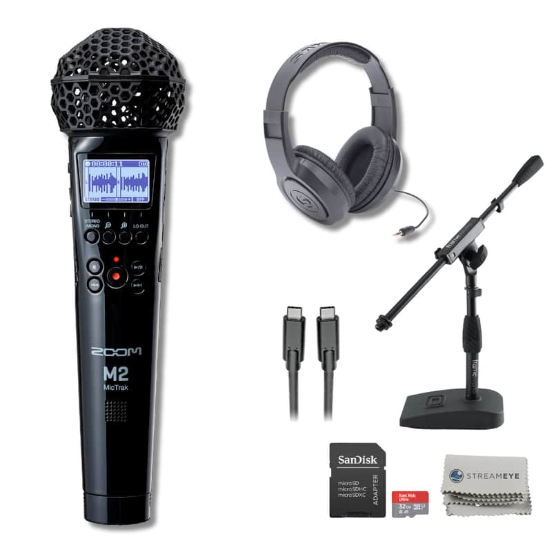 Zoom M2 MicTrak 2-channel 32-bit Portable Recorder with Dektop Mic Stand, Over-Ear Monitoring Headphones, USB-C Cable, 5x AA Batteries, SanDisk 32GB microSD Card and StreamEye Polishing Cloth image 1