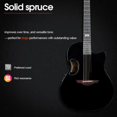 WINZZ Black Solid Spruce Top With Carbon Fiber Back Electro Acoustic Guitar - AFO300CE image 3
