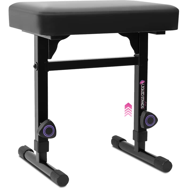 Liquid Stands Adjustable Piano Bench Stool - Black Padded Cushion for Musicians (PU Leather) image 1