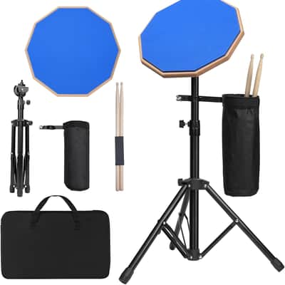 12 Inch Practice Drum Pad with Stand and Sticks, Beginner Snare Drum Pad with Drumsticks and Carrying Bag, Double Sided Silent Drum Pad (Blue) image 1
