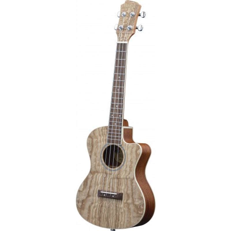 Adam Adam Black Tenor Uke Quilted Ash Cut Away Electric Quilte...