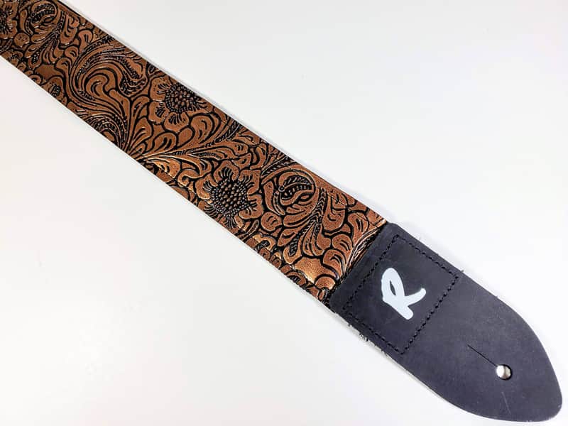 Vegan Leather Guitar Strap - Tooled Faux Leather Guitar Strap - Textured Leather Guitar Strap-Fits image 1