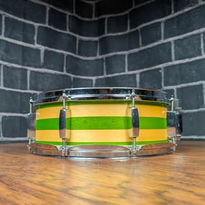 Ddrum D2 5"x14" Snare Drum – 8‑Lug – Remastered Natural/Green Metallic Strips – Punchy Student/Practice Snare with Custom Visual Flair image 3