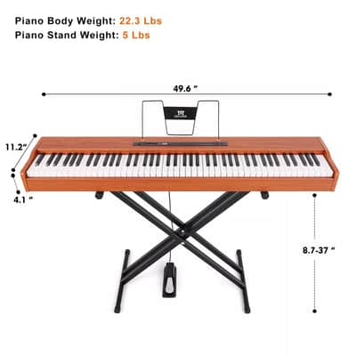 88-Key Full Size Semi-Weighted Digital Piano in Brown with Pedal, Stand, and Storage Bag image 3