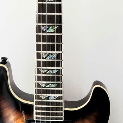 Fernandes Dragonfly Custom Elite Sunburst DC DoubleCut 24 Frets, Abalone EMG's image 4