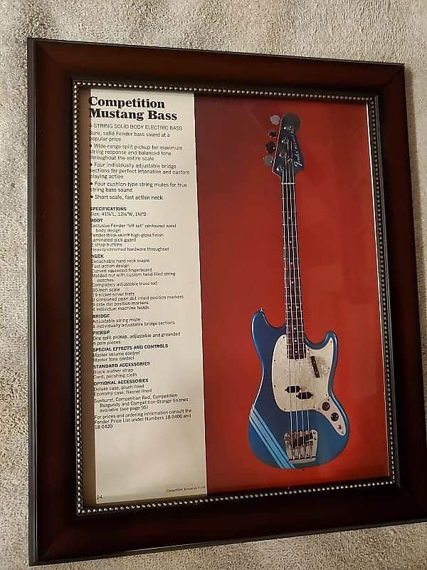 1970 Fender Guitars Promotional Ad Framed Competition Mustang Bass Original image 1