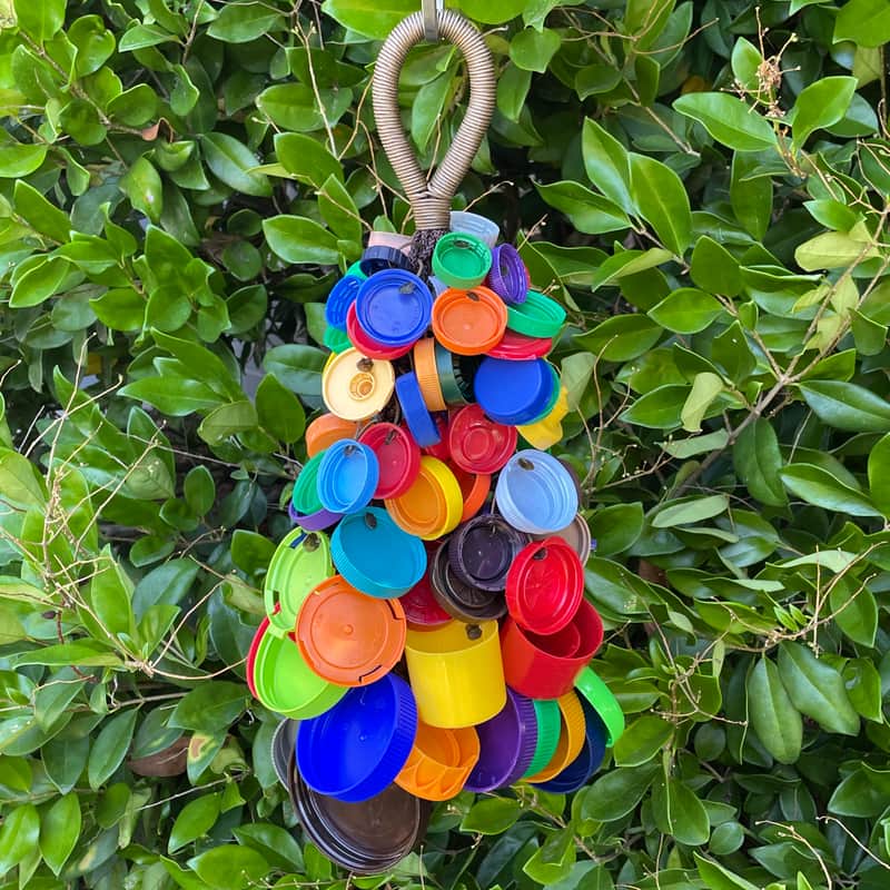 Upcycled Percussion - Extra Large Plastic Bottle Cap Waterfall Rattle / Shaker - Multicolor image 1