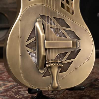 National Style 1 Baritone Tricone Resonator, Slimline Pickup - Antique Brass with Hardshell Case image 3