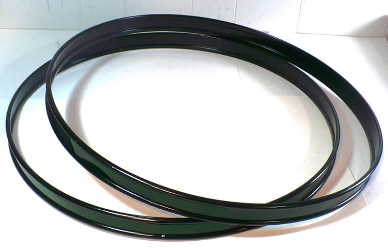 22" Metal Bass Drum Hoops / Pair / Black with Green Wrap Inlay image 1