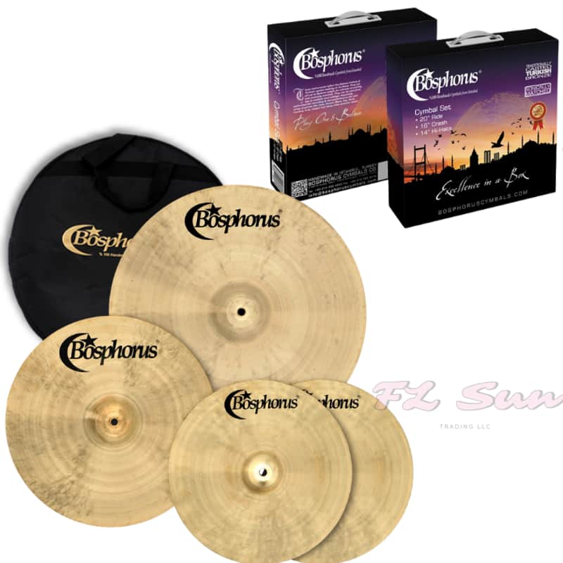 Bosphorus Cymbals Traditional Series Box Set 20" Ride - 16" Crash - 14" Hi-Hat - Cymbal Bag image 1