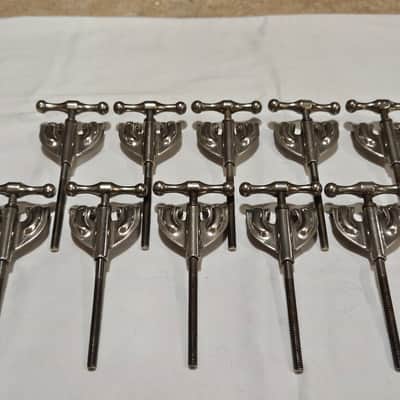 Vintage Slingerland Radio King Bass Drum Tension Rods & Claws Set of 10 Nickel 1940s-50s Nice! image 2