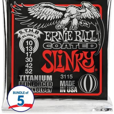 Ernie Ball 3115 Skinny Top Heavy Bottom Slinky Coated Titanium RPS Electric Guitar Strings - .010-.052 (5-pack) image 1