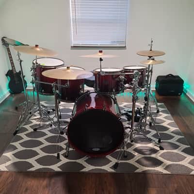 Mapex SV628XUBKFB Saturn V MH Exotic 22x18/10x7/12x8/14x12/16x14" 5pc Studioease Shell Pack with Black Chrome Hardware 2010s - Satin Black Maple Burl image 1