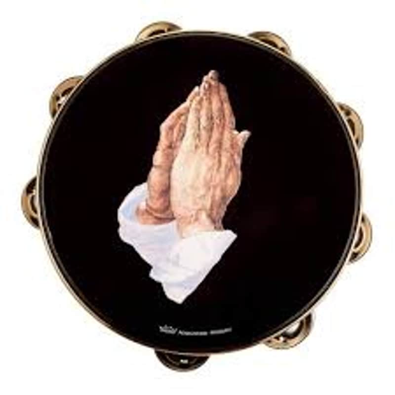 10" DOUBLE ROW EVANGELICAL TAMBOURINE WITH PRAYING HANDS REMO image 1