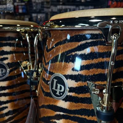 LP Latin Percussion Raul Rekow Signature Tiger Print Conga Tumba Duo Pair Set w/ Gold Hardware image 3