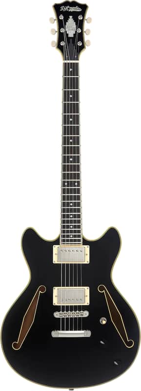 D'Angelico Excel Mini DC Tour Semi-hollowbody Electric Guitar - Solid Black Finish image 1