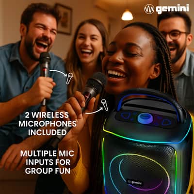Gemini Wireless Karaoke Speaker with 2 Microphones, 480W Portable Party Speaker with RGB LED Tripod Stand, Bluetooth 5.3, 6 Hour Battery, Karaoke System for Indoor Outdoor Events (GPK-200PK) image 3