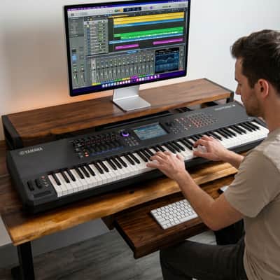 Height-Adjustable Walnut Home Studio Desk with Keyboard Tray Solid Wood  image 3