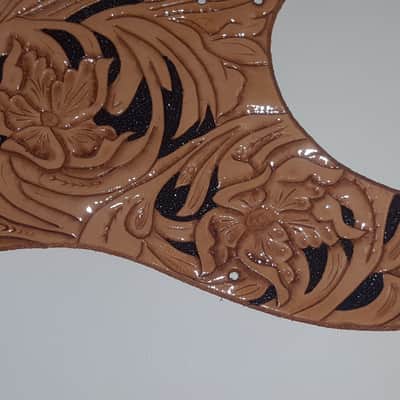 Leather pickguard Fits Fender Telecaster 2019 Black / Natural "Floral Riffs" image 2