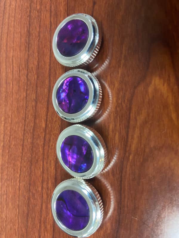 Adams E1/E3 Euphonium Valve Button Set in Silver Plate with Purple Abalone Inlays image 1