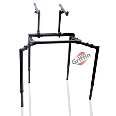 Griffin DJ Workstation - Double Piano Keyboard Stand & Laptop Mount 2 Tier/Dual Portable Studio Mixer Rack for Turntables, DJ Coffins, Speakers, Audio Gear and Music Equipment image 1