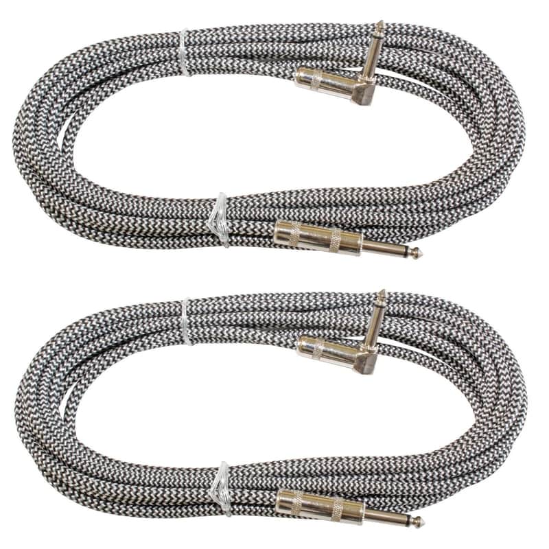 2 PACK pair 20 ft foot right angle straight 1/4 to 1/4 guitar cable cord lead image 1
