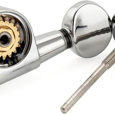Left-Handed 6-in-line 18:1 Ratio Full Sealed Locking Machine Heads Tuners Tuning Pegs Keys with Button 45 Degree Screw for Electric Guitar, Chrome image 3