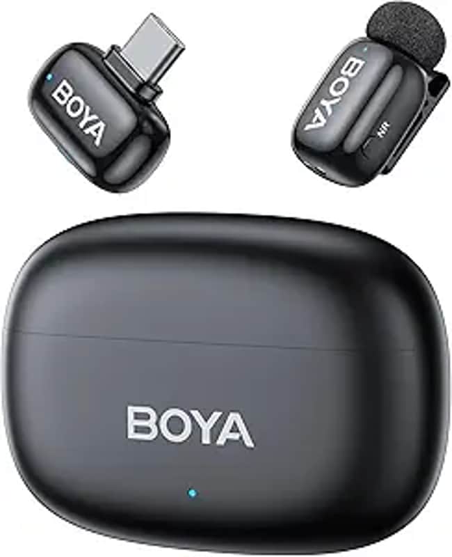 BOYA mini 2 Wireless Lavalier Microphone for iPhone 15-17/Android,Noise Cancellation,App Control, 48kHz/24-Bit, 30H Battery Mini Mic for Video Recording Interview Vlog(1TX + USB-C RX + Charging Case) image 1