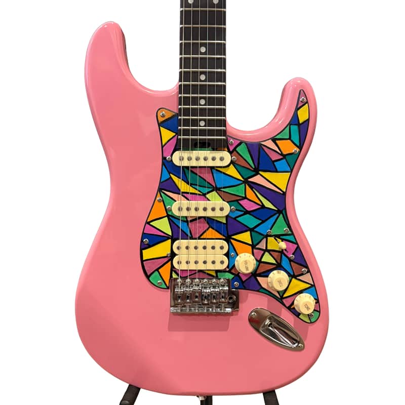 1 of 1 Custom Pink Strat Style HSS Electric Guitar w/ Hand Painted Pickgaurd image 1