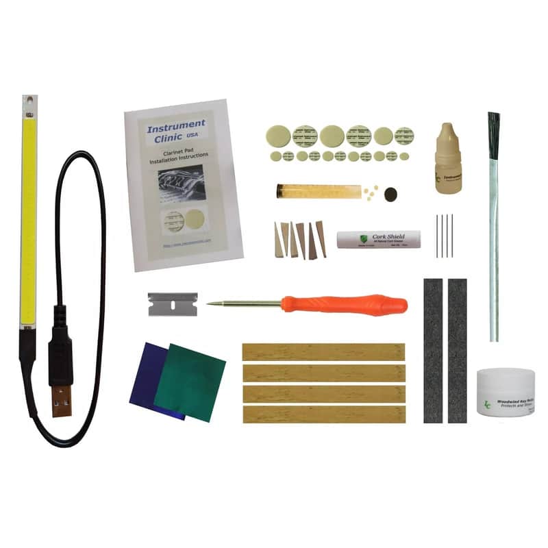 Clarinet Pad & Cork Installation Kit for Bb Clarinet – USA Made Pads, Leak Light, Key Polish & Oil Included image 1