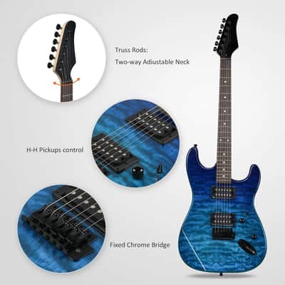 KST 39" Full-Size Electric Guitar Kit – HH Pickups, Tremolo, Trans Blue | Beginner Bundle w/ Bag, Strap, Capo & More image 4