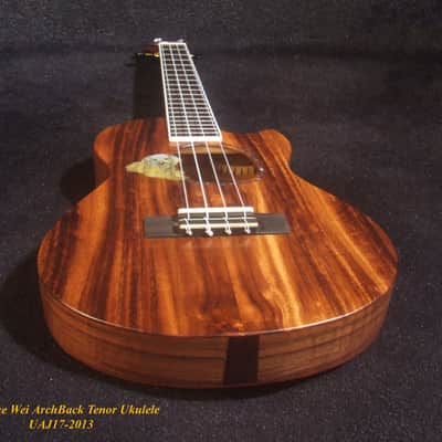 Handmade Cutaway Tenor Ukulele, Solid Acacia, Archback, Dog Inlay, Soft-bag, Bruce Wei UAJ17-2013 image 8