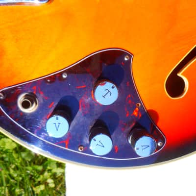Teisco  Archtop Semi Hollow Body Guitar, 1960's, Sunburst, 3 PU's, Very Fancy image 5