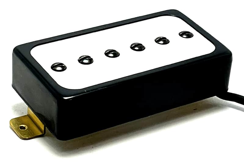 Dragonfire H90 Humbucker Cased / Sized Single Coil P90 Style Neck Pickup, Black Ring w/ White Inlay image 1
