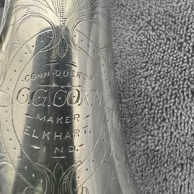 1904 Conn Conqueror Cornet – Silver Plate – Engraved “Exchanged for a Buescher” – King Case image 14