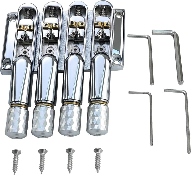 Chrome Headless Electric Bass Bridge 4 String Bass Bridge with Brass Saddles Bass Parts Replacement for 4 String Headless Bass image 1
