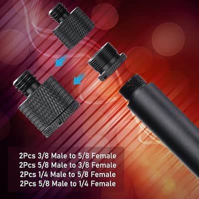 8 Pieces Mic Stand Adapter 5/8 Female to 3/8 Male and 3/8 Female to 5/8 Male, 5/8 Female to 1/4 Male and 1/4 Female to 5/8 Male Screw Thread Adapter Mic Thread Adapter Set for Microphone (Black) image 5