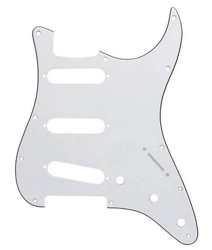 11-Hole Strat Pickguard SSS .. .. 3-Ply White w/ screws by Elite Customs image 1