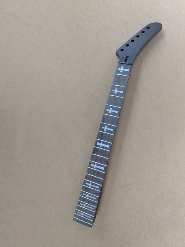 22 FRET STAINLESS STEEL CROSS INLAYS DEATH METAL GUITAR NECK REPLACEMENT image 1