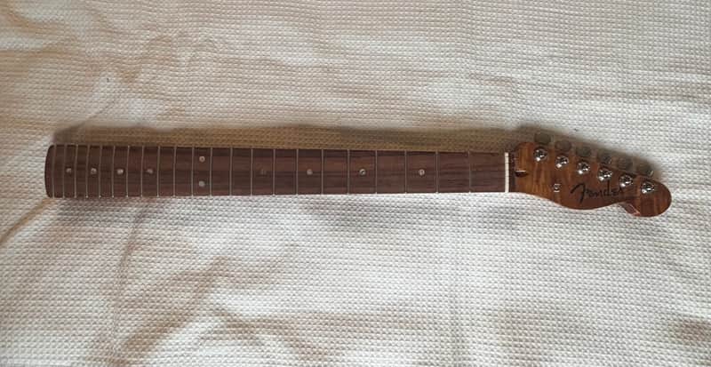 Custom Built Tiger Flame Fender Style Tele,Telecaster Guitar NECK, CUSTOM UPGRADED to simulate a 1957 Tele Neck, with a new set of Kluson style tuners, a vintage style String Tree, and a New 1957 Tele Neck Logo decal image 1